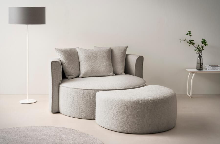LeGer Home by Lena Gercke XXL-fauteuil Isalie ronde stoel met voetensteun leesstoel loveseat grote stoel trendy stoffen 3 sierkussens groot zitvlak corduroy fluweel bouclé (set) - Foto 12