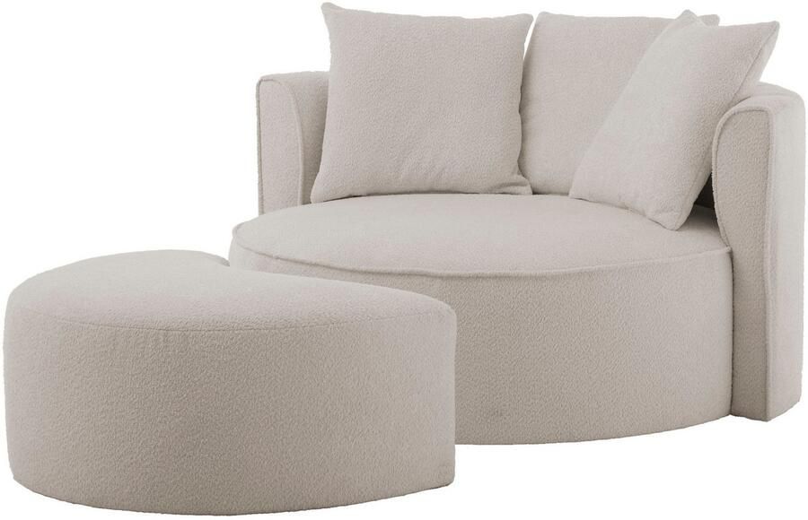 LeGer Home by Lena Gercke XXL-fauteuil Isalie ronde stoel met voetensteun leesstoel loveseat grote stoel trendy stoffen 3 sierkussens groot zitvlak corduroy fluweel bouclé (set) - Foto 8