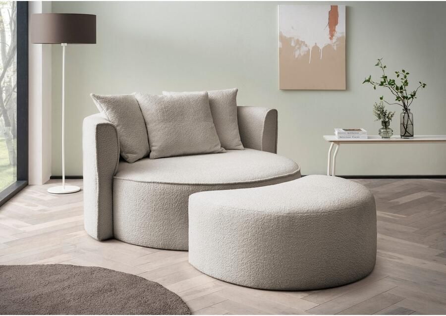 LeGer Home by Lena Gercke XXL-fauteuil Isalie ronde stoel met voetensteun leesstoel loveseat grote stoel trendy stoffen 3 sierkussens groot zitvlak corduroy fluweel bouclé (set) - Foto 5