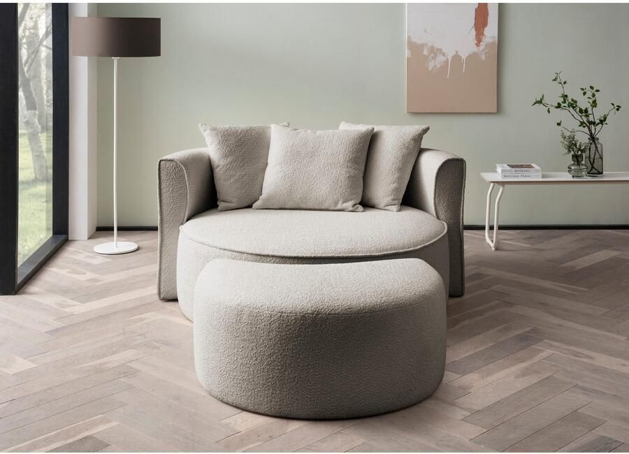 LeGer Home by Lena Gercke XXL-fauteuil Isalie ronde stoel met voetensteun leesstoel loveseat grote stoel trendy stoffen 3 sierkussens groot zitvlak corduroy fluweel bouclé (set) - Foto 4