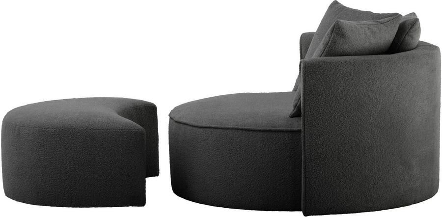 LeGer Home by Lena Gercke XXL-fauteuil Isalie ronde stoel met voetensteun leesstoel loveseat grote stoel trendy stoffen 3 sierkussens groot zitvlak corduroy fluweel bouclé (set) - Foto 11