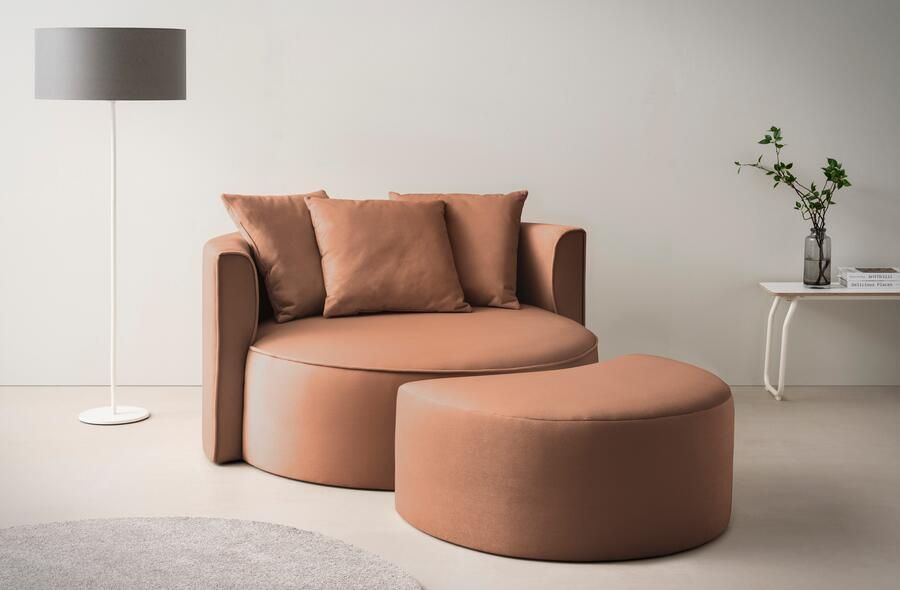 LeGer Home by Lena Gercke XXL-fauteuil Isalie ronde stoel met voetensteun leesstoel loveseat grote stoel trendy stoffen 3 sierkussens groot zitvlak corduroy fluweel bouclé (set) - Foto 13