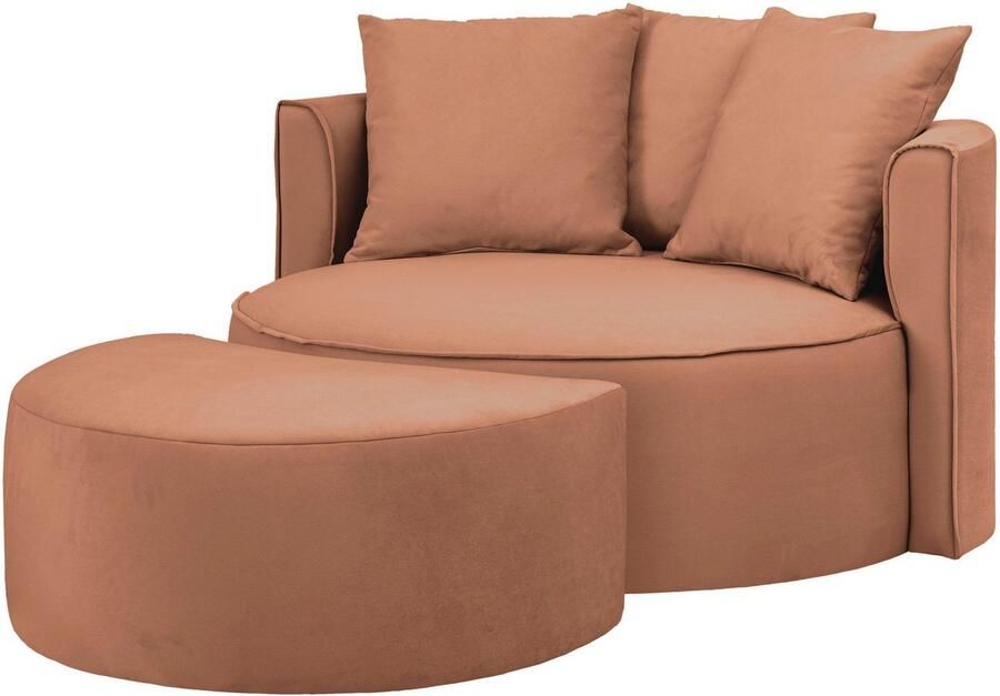 LeGer Home by Lena Gercke XXL-fauteuil Isalie ronde stoel met voetensteun leesstoel loveseat grote stoel trendy stoffen 3 sierkussens groot zitvlak corduroy fluweel bouclé (set) - Foto 7
