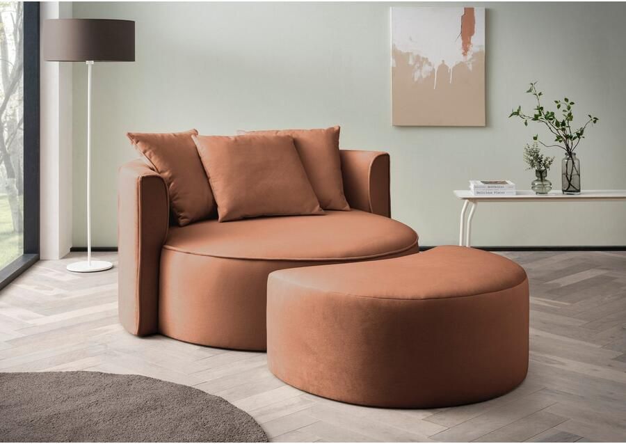 LeGer Home by Lena Gercke XXL-fauteuil Isalie ronde stoel met voetensteun leesstoel loveseat grote stoel trendy stoffen 3 sierkussens groot zitvlak corduroy fluweel bouclé (set) - Foto 6