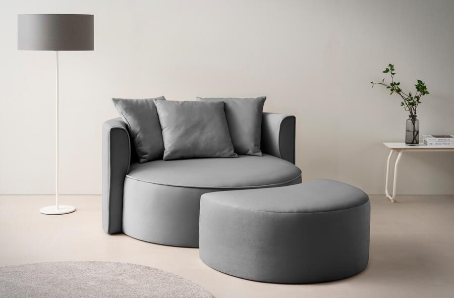 LeGer Home by Lena Gercke XXL-fauteuil Isalie ronde stoel met voetensteun leesstoel loveseat grote stoel trendy stoffen 3 sierkussens groot zitvlak corduroy fluweel bouclé (set) - Foto 12