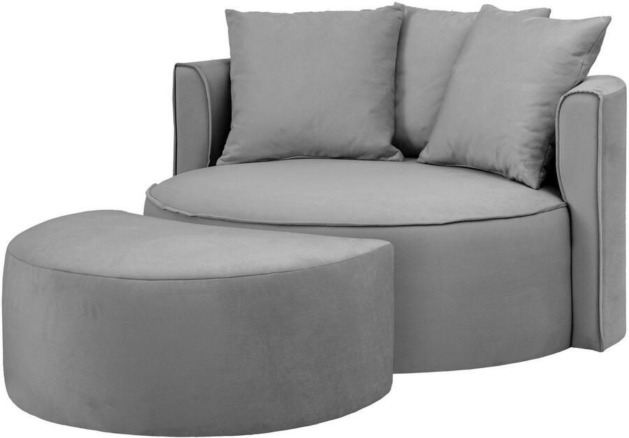 LeGer Home by Lena Gercke XXL-fauteuil Isalie ronde stoel met voetensteun leesstoel loveseat grote stoel trendy stoffen 3 sierkussens groot zitvlak corduroy fluweel bouclé (set) - Foto 6