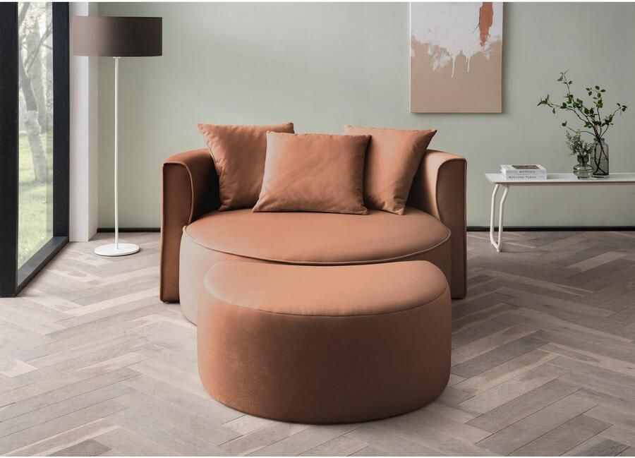 LeGer Home by Lena Gercke XXL-fauteuil Isalie ronde stoel met voetensteun leesstoel loveseat grote stoel trendy stoffen 3 sierkussens groot zitvlak corduroy fluweel bouclé (set) - Foto 5