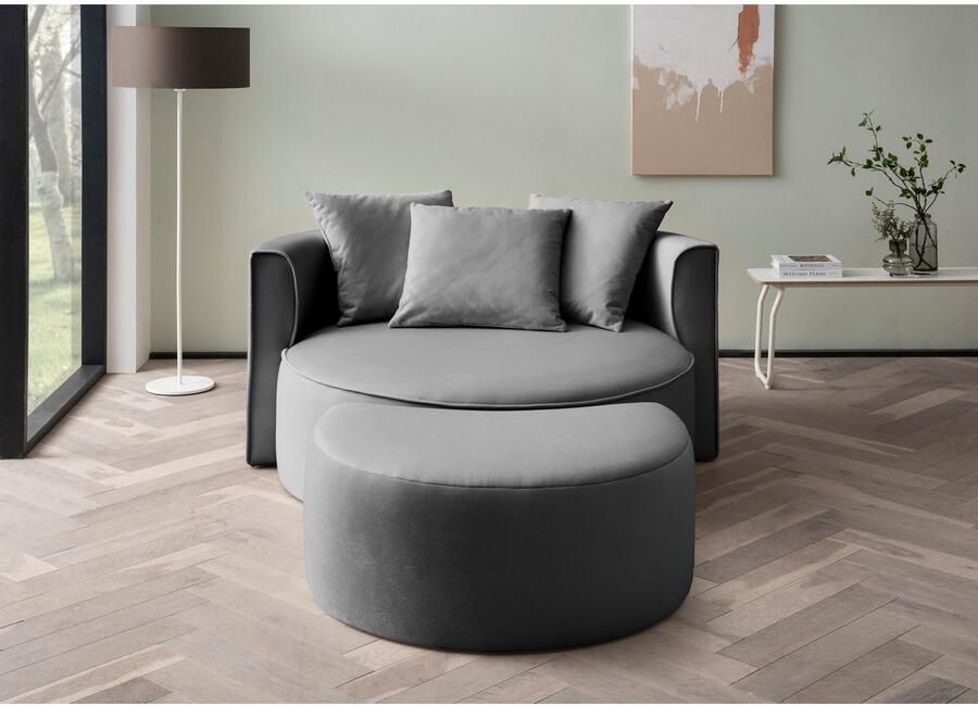 LeGer Home by Lena Gercke XXL-fauteuil Isalie ronde stoel met voetensteun leesstoel loveseat grote stoel trendy stoffen 3 sierkussens groot zitvlak corduroy fluweel bouclé (set) - Foto 4
