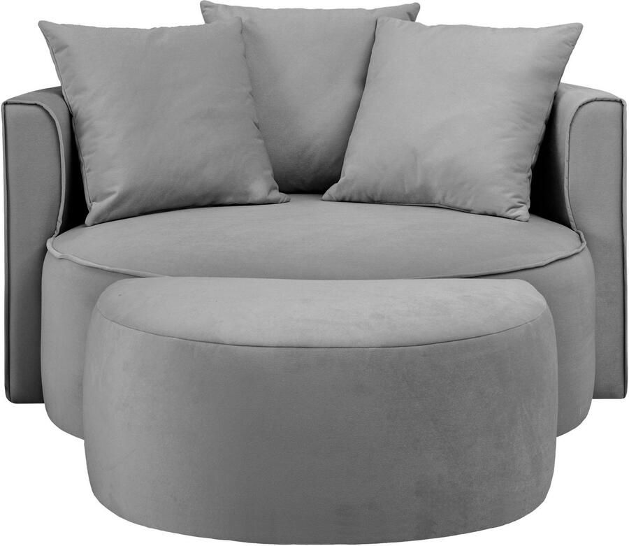 LeGer Home by Lena Gercke XXL-fauteuil Isalie ronde stoel met voetensteun leesstoel loveseat grote stoel trendy stoffen 3 sierkussens groot zitvlak corduroy fluweel bouclé (set)