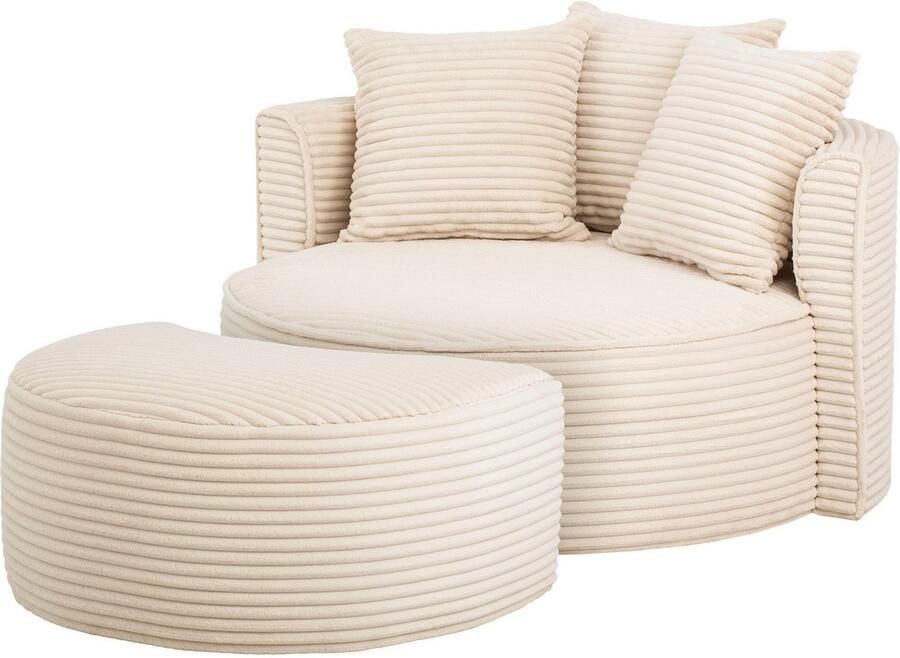 LeGer Home by Lena Gercke XXL-fauteuil Isalie ronde stoel met voetensteun leesstoel loveseat grote stoel trendy stoffen 3 sierkussens groot zitvlak corduroy fluweel bouclé (set) - Foto 5