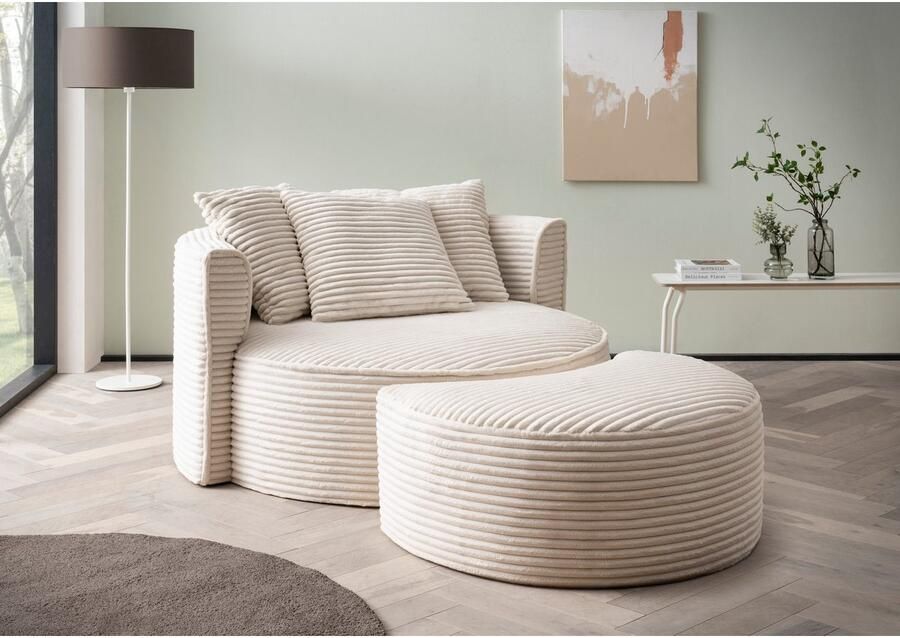 LeGer Home by Lena Gercke XXL-fauteuil Isalie ronde stoel met voetensteun leesstoel loveseat grote stoel trendy stoffen 3 sierkussens groot zitvlak corduroy fluweel bouclé (set) - Foto 8