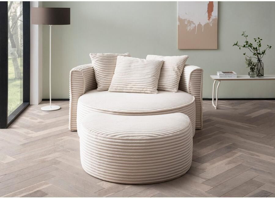 LeGer Home by Lena Gercke XXL-fauteuil Isalie ronde stoel met voetensteun leesstoel loveseat grote stoel trendy stoffen 3 sierkussens groot zitvlak corduroy fluweel bouclé (set) - Foto 6