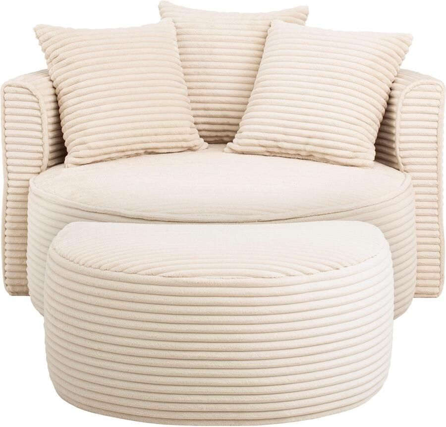 LeGer Home by Lena Gercke XXL-fauteuil Isalie ronde stoel met voetensteun leesstoel loveseat grote stoel trendy stoffen 3 sierkussens groot zitvlak corduroy fluweel bouclé (set) - Foto 2