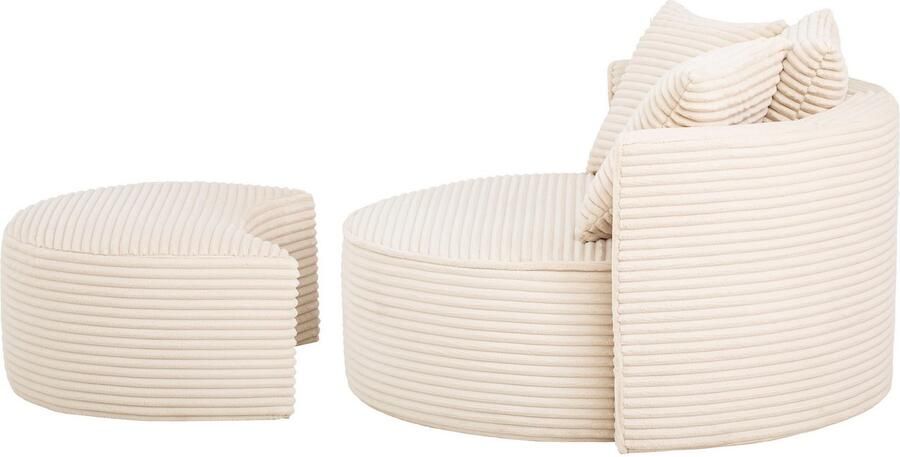 LeGer Home by Lena Gercke XXL-fauteuil Isalie ronde stoel met voetensteun leesstoel loveseat grote stoel trendy stoffen 3 sierkussens groot zitvlak corduroy fluweel bouclé (set) - Foto 12