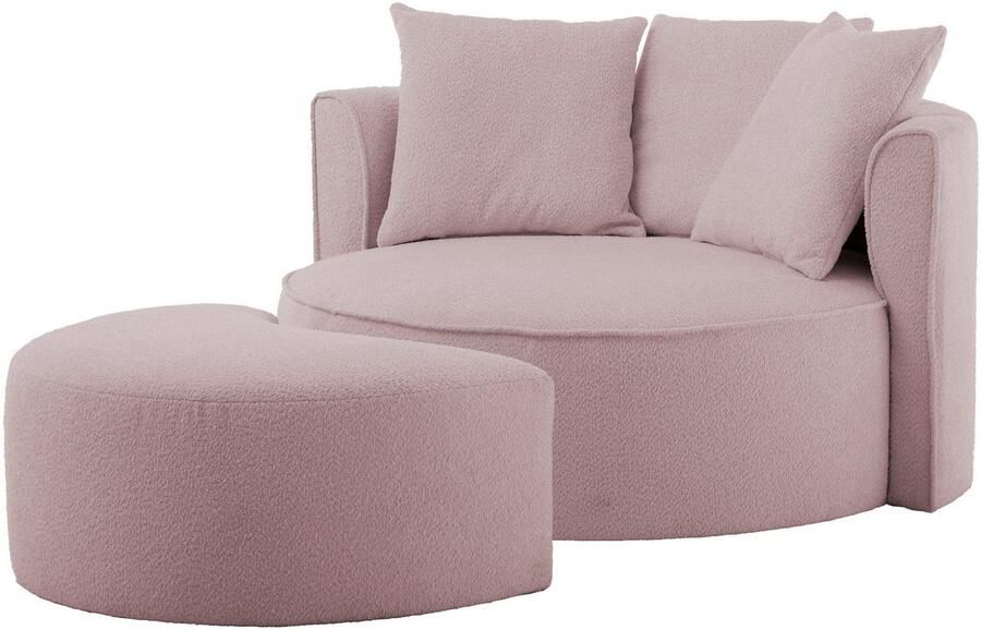 LeGer Home by Lena Gercke XXL-fauteuil Isalie ronde stoel met voetensteun leesstoel loveseat grote stoel trendy stoffen 3 sierkussens groot zitvlak corduroy fluweel bouclé (set) - Foto 10