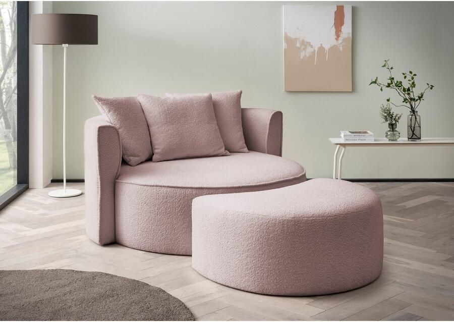 LeGer Home by Lena Gercke XXL-fauteuil Isalie ronde stoel met voetensteun leesstoel loveseat grote stoel trendy stoffen 3 sierkussens groot zitvlak corduroy fluweel bouclé (set) - Foto 7