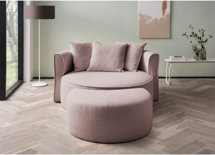 LeGer Home by Lena Gercke XXL-fauteuil Isalie ronde stoel met voetensteun leesstoel loveseat grote stoel trendy stoffen 3 sierkussens groot zitvlak corduroy fluweel bouclé (set) - Foto 6