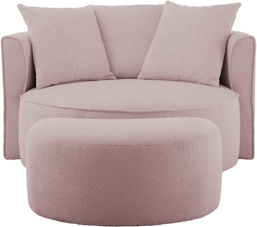 LeGer Home by Lena Gercke XXL-fauteuil Isalie ronde stoel met voetensteun leesstoel loveseat grote stoel trendy stoffen 3 sierkussens groot zitvlak corduroy fluweel bouclé (set) - Foto 2