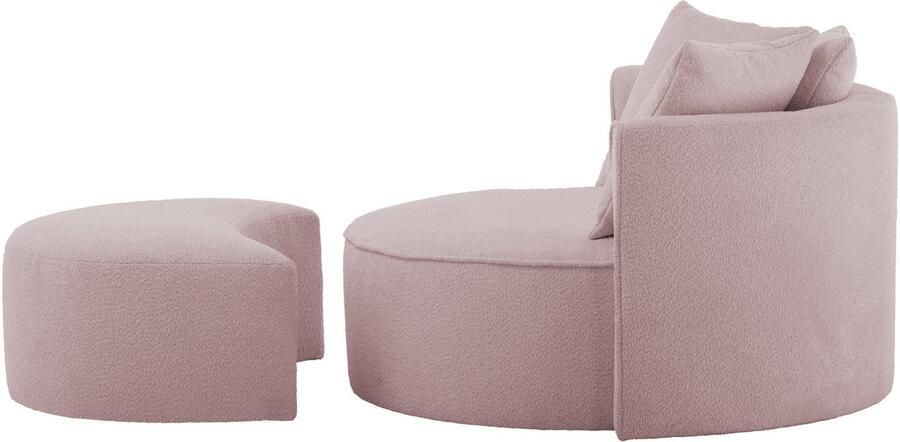 LeGer Home by Lena Gercke XXL-fauteuil Isalie ronde stoel met voetensteun leesstoel loveseat grote stoel trendy stoffen 3 sierkussens groot zitvlak corduroy fluweel bouclé (set) - Foto 13