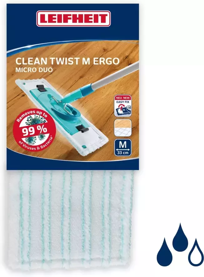Leifheit Dweilovertrek BCLEAN TWIST M Ergo micro duo bijzonder hoge opname van vuil en afvalwater wisserbreedte 33 cm (1 stuk)