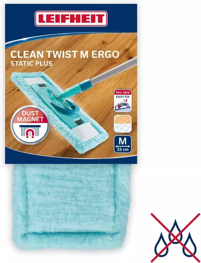 Leifheit Dweilovertrek CLEAN TWIST M Ergo static pl. ideaal voor de droge reiniging van alle gladde vloeren en voor parket en laminaat wisserbreedte 33 cm (1 stuk)