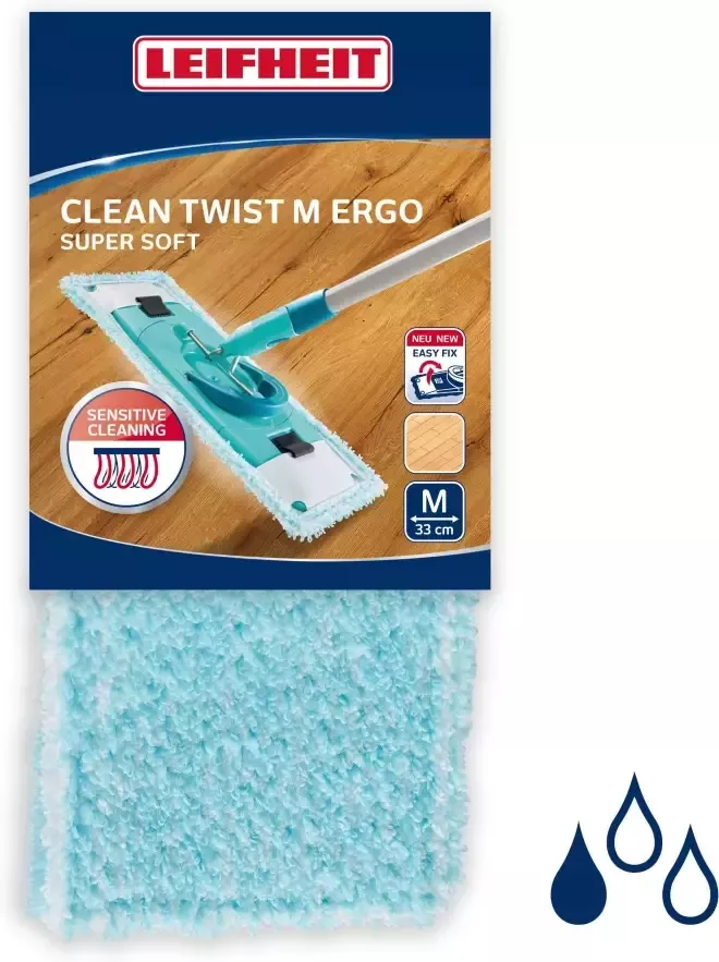 Leifheit Dweilovertrek CLEAN TWIST M Ergo super soft speciale vezelsamenstelling voor minimale wateropname wisserbreedte 33 cm (1 stuk)