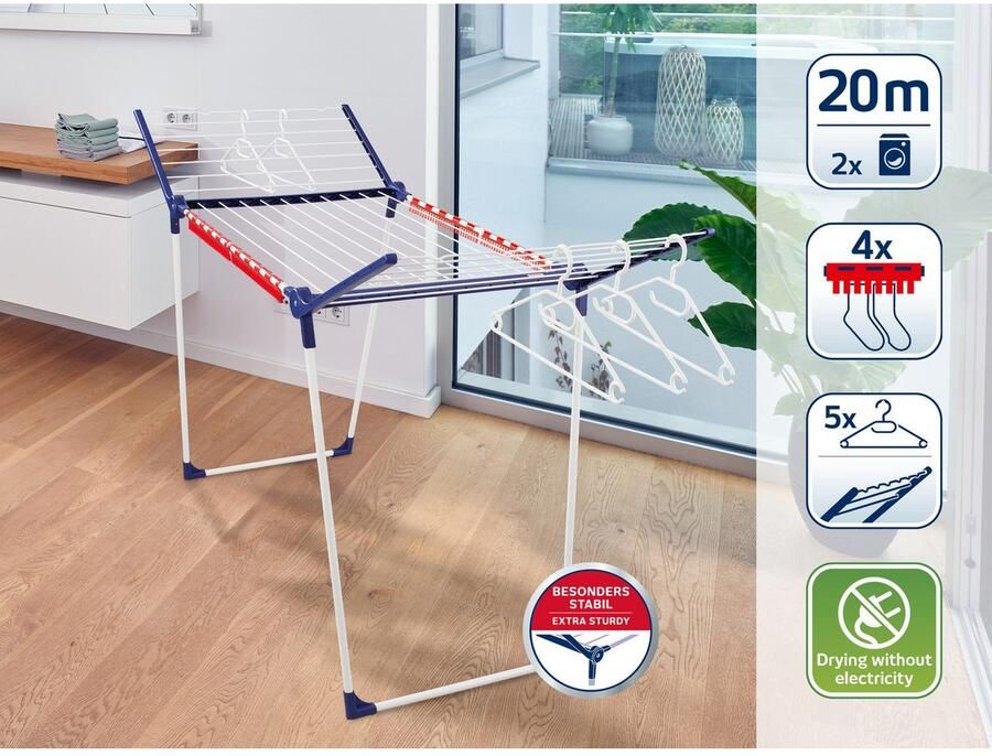 Leifheit Droogrek Pegasus 200 &5 kleerhangers 4 delen voor kleine kledingstukken + wasknijpertas zonder knijpers