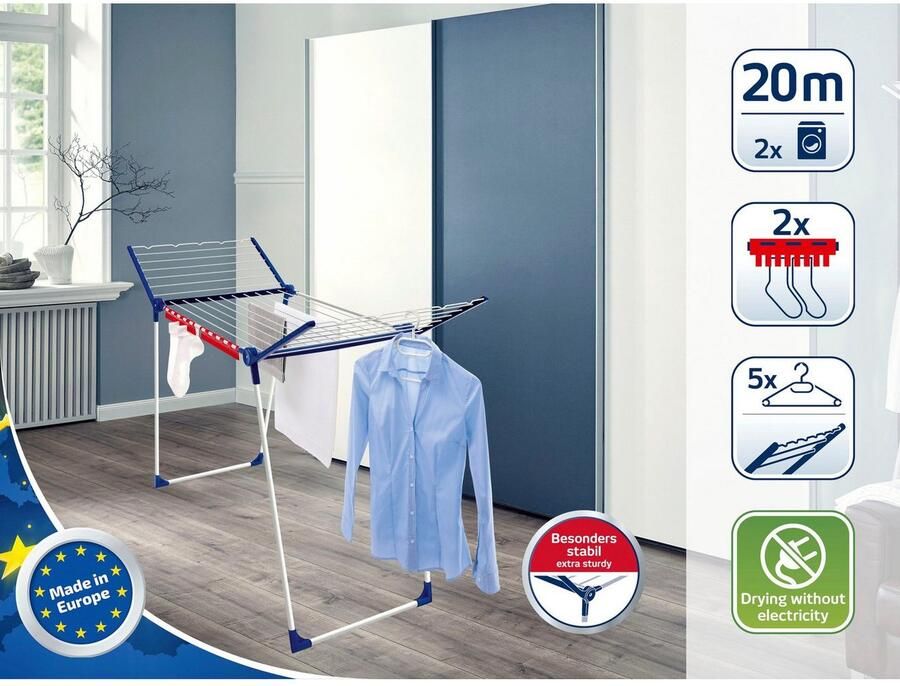 Leifheit Droogrek Pegasus 200 Solid inclusief 2 houders voor kleine spullen (6-delig) - Foto 5