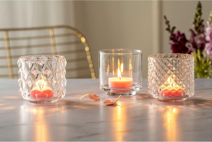 LEONARDO Waxinelichthouder Tafellamp POESIA met grote ruiten kaarsenhouder van glas hoogte ca. 10 cm vaatwasmachinebestendig (set 4 stuks) - Foto 3