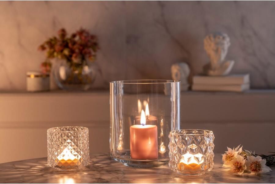 LEONARDO Waxinelichthouder Tafellamp POESIA met kleine ruiten kaarsenhouder van glas hoogte ca. 10 cm vaatwasmachinebestendig (set 4 stuks) - Foto 2