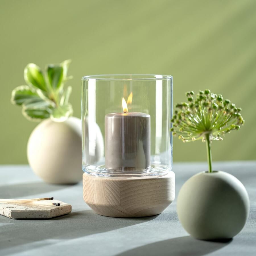 LEONARDO Windlicht op houten sokkel LEGNO (1 stuk)