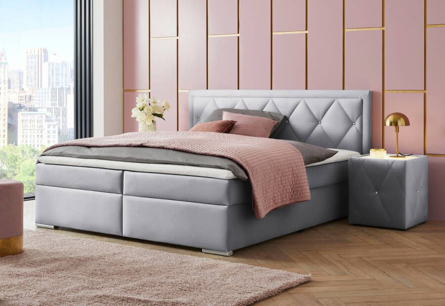 Leonique Boxspring Alfie bestseller optioneel met bedlade met strassteentjes in het hoofdbord h2 h3 en h4 ter keuze