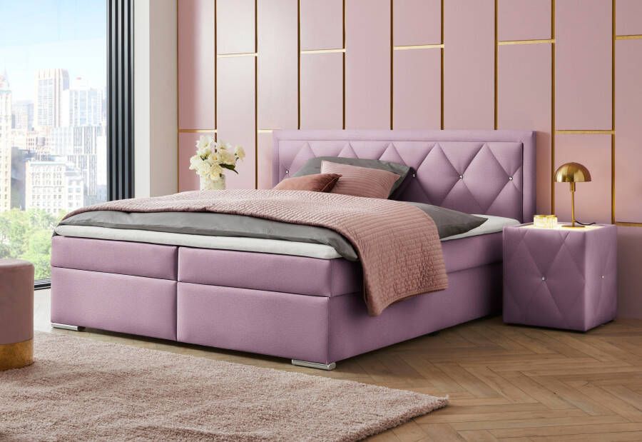 Leonique Boxspring Alfie bestseller optioneel met bedlade met strassteentjes in het hoofdbord h2 h3 en h4 ter keuze