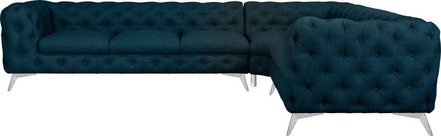 Home affaire Chesterfield-bank Hoekbank GLYNIS L-vorm met golfvering afmetingen B D H 323 264 75cm luxueuze capitonnage moderne chesterfield look kleur van de poten ter keuze