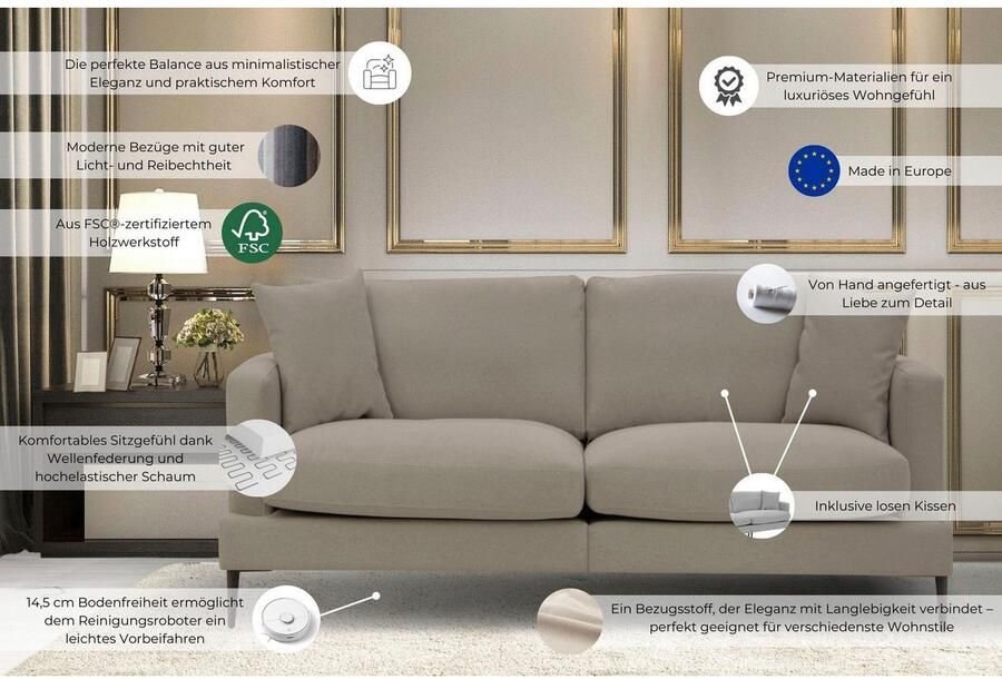 Leonique 2-zitsbank Cozy elegante designbank afmetingen B D H: 151 97 80 cm