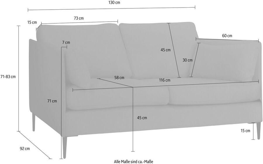 Leonique 2-zitsbank Light inclusief losse sierkussens met smalle armleuningen en telescooppoten