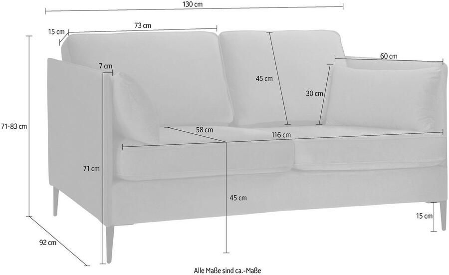Leonique 2-zitsbank Light inclusief losse sierkussens met smalle armleuningen en telescooppoten