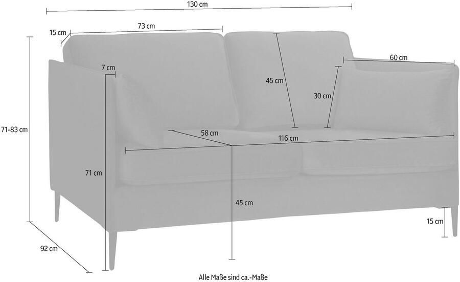 Leonique 2-zitsbank Light inclusief losse sierkussens met smalle armleuningen en telescooppoten