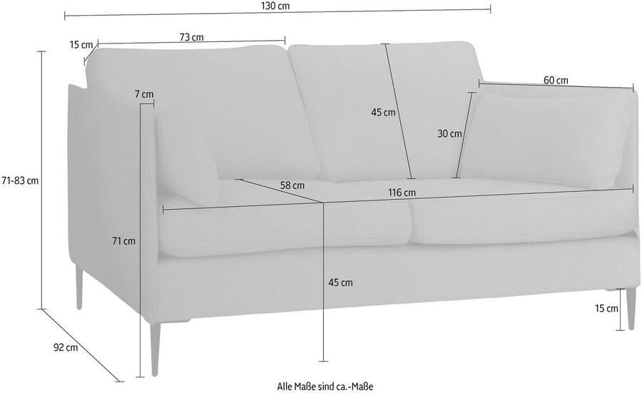 Leonique 2-zitsbank Light inclusief losse sierkussens met smalle armleuningen en telescooppoten - Foto 2