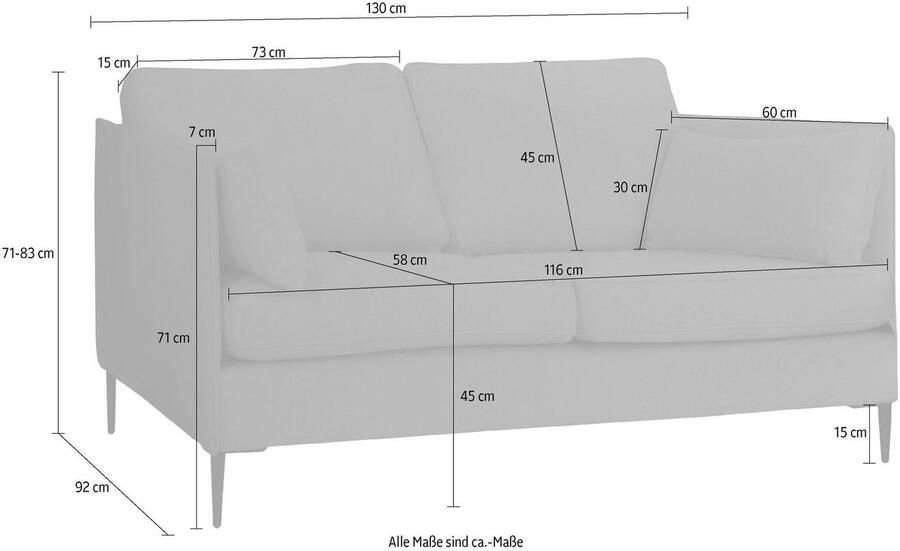 Leonique 2-zitsbank Light inclusief losse sierkussens met smalle armleuningen en telescooppoten - Foto 2