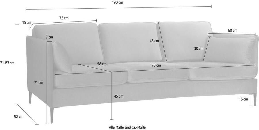 Leonique 3-zitsbank Light inclusief losse sierkussens met smalle armleuningen en telescooppoten - Foto 6