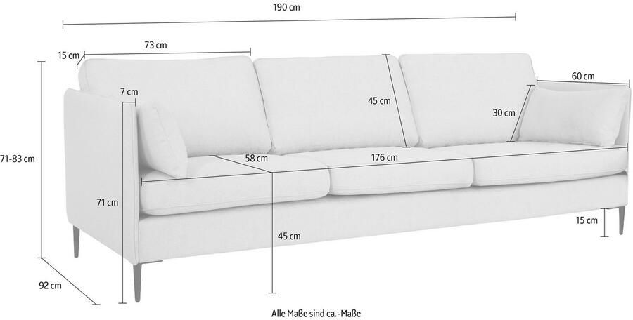 Leonique 3-zitsbank Light inclusief losse sierkussens met smalle armleuningen en telescooppoten - Foto 4