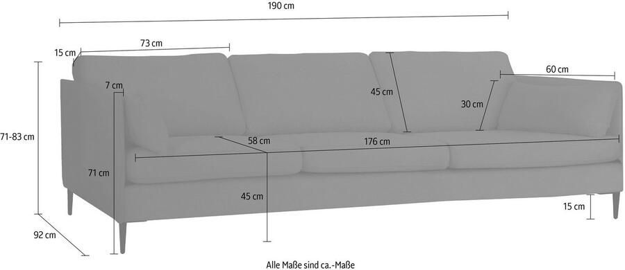 Leonique 3-zitsbank Light inclusief losse sierkussens met smalle armleuningen en telescooppoten