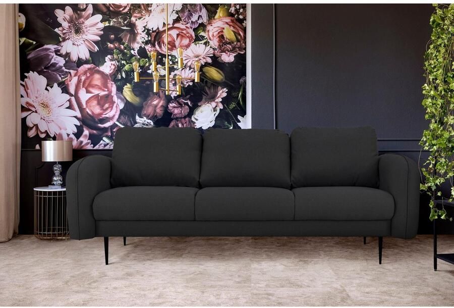 Leonique 3-zitsbank Skidi met losse rugkussens en opstaande naad boven op de armleuning