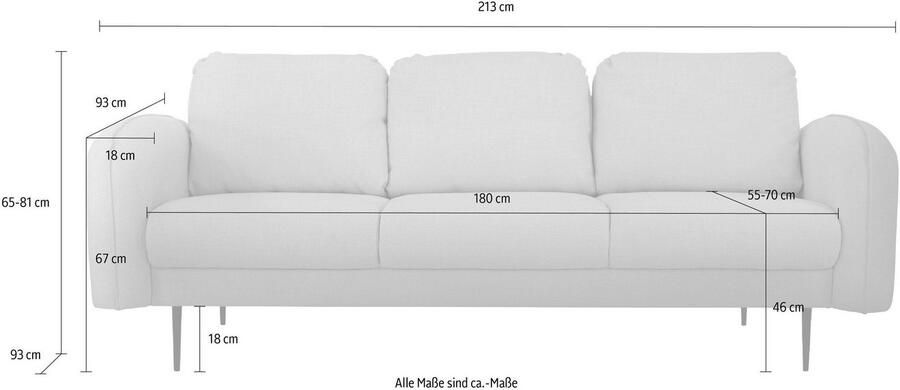 Leonique 3-zitsbank Skidi met losse rugkussens en opstaande naad boven op de armleuning - Foto 3