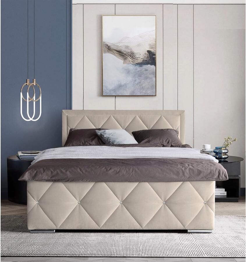 Leonique Boxspring Alfie bestseller! Inclusief bedlade & topper Optioneel met knoopstiksels of strassstenen H2 H3 en H4 verkrijgbaar - Foto 6