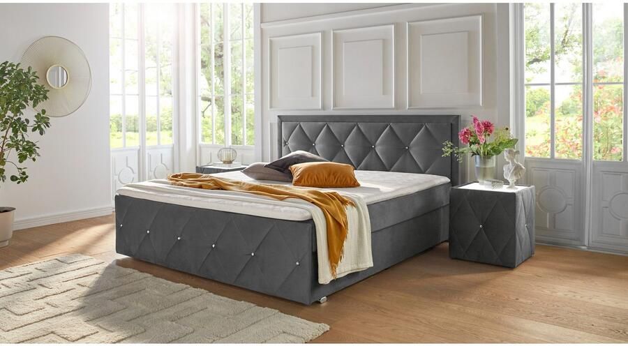 Leonique Boxspring Alfie bestseller! Inclusief bedlade & topper Optioneel met knoopstiksels of strassstenen H2 H3 en H4 verkrijgbaar - Foto 10