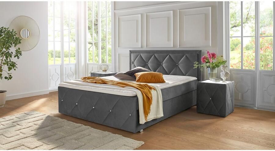 Leonique Boxspring Alfie bestseller! Inclusief bedlade & topper Optioneel met knoopstiksels of strassstenen H2 H3 en H4 verkrijgbaar - Foto 11