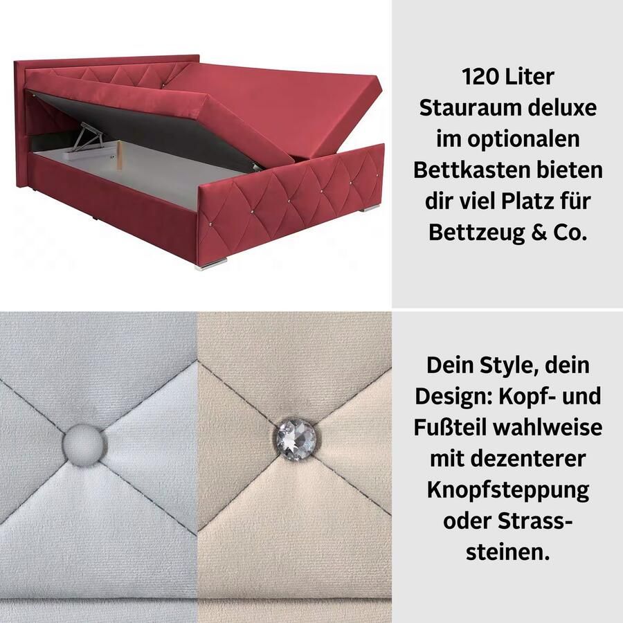 Leonique Boxspring Alfie bestseller! Inclusief bedlade & topper Optioneel met knoopstiksels of strassstenen H2 H3 en H4 verkrijgbaar