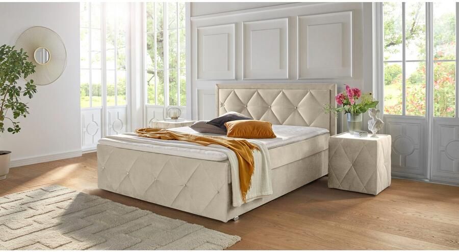 Leonique Boxspring Alfie bestseller! Inclusief bedlade & topper Optioneel met knoopstiksels of strassstenen H2 H3 en H4 verkrijgbaar - Foto 12